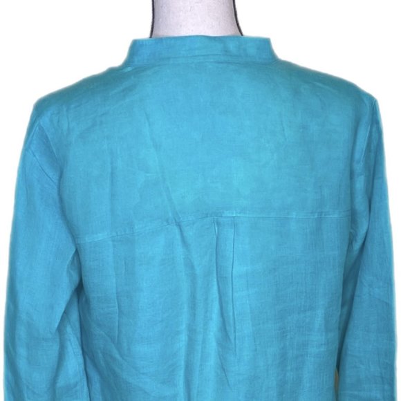 Eileen Fisher Long Sleeve Green Irish Linen Shirt Size XS - Picture 4 of 7